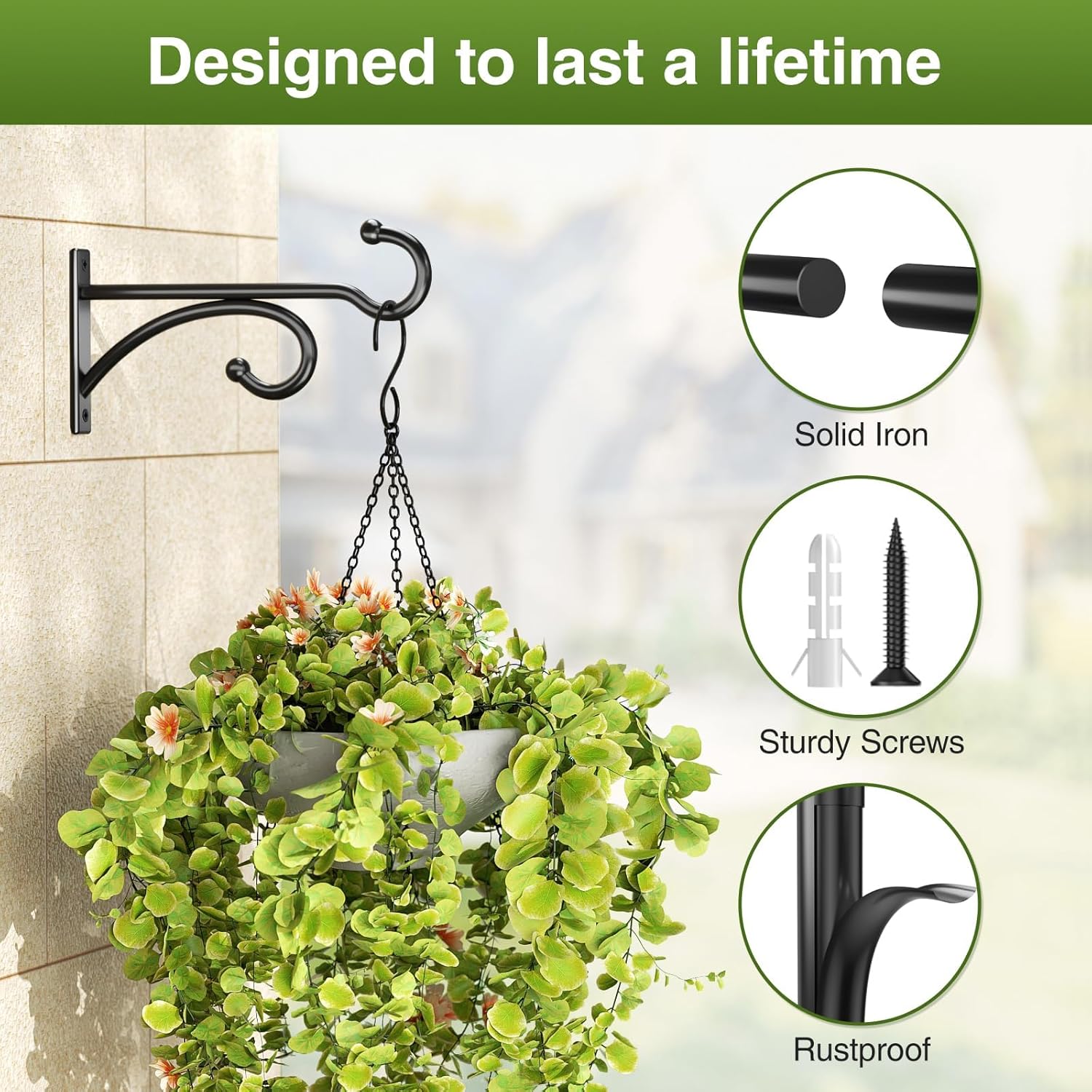 Detalle de 2 Pcs 15cm Planter Hooks for Hanging Plants | Sturdy Black Metal Plant Hanger Hooks (Indoor/Outdoor)