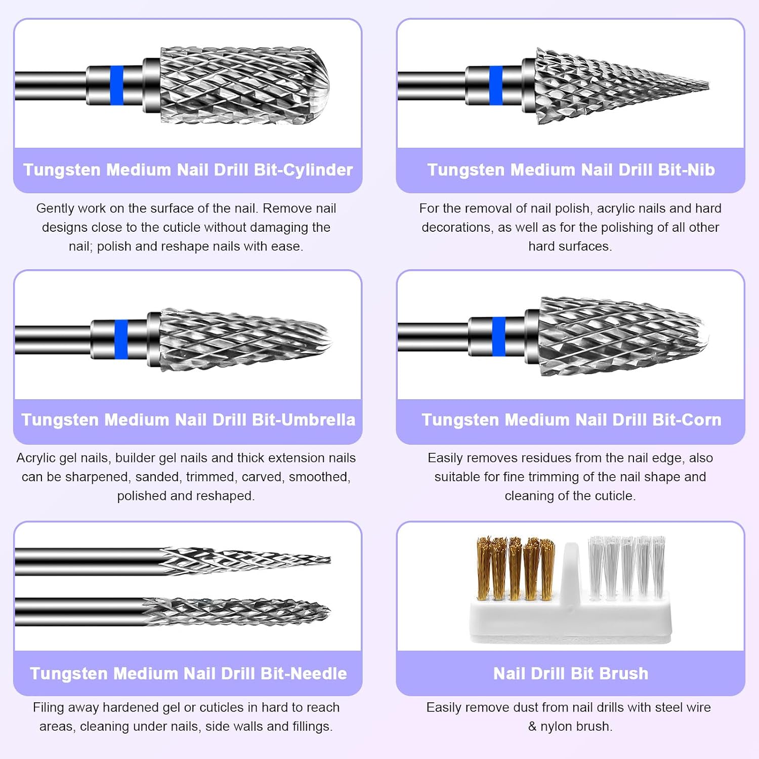 Thumbnail 5 de CGBE embouts ponceuse ongles en carbure de tungstène (6 pièces) avec brosse