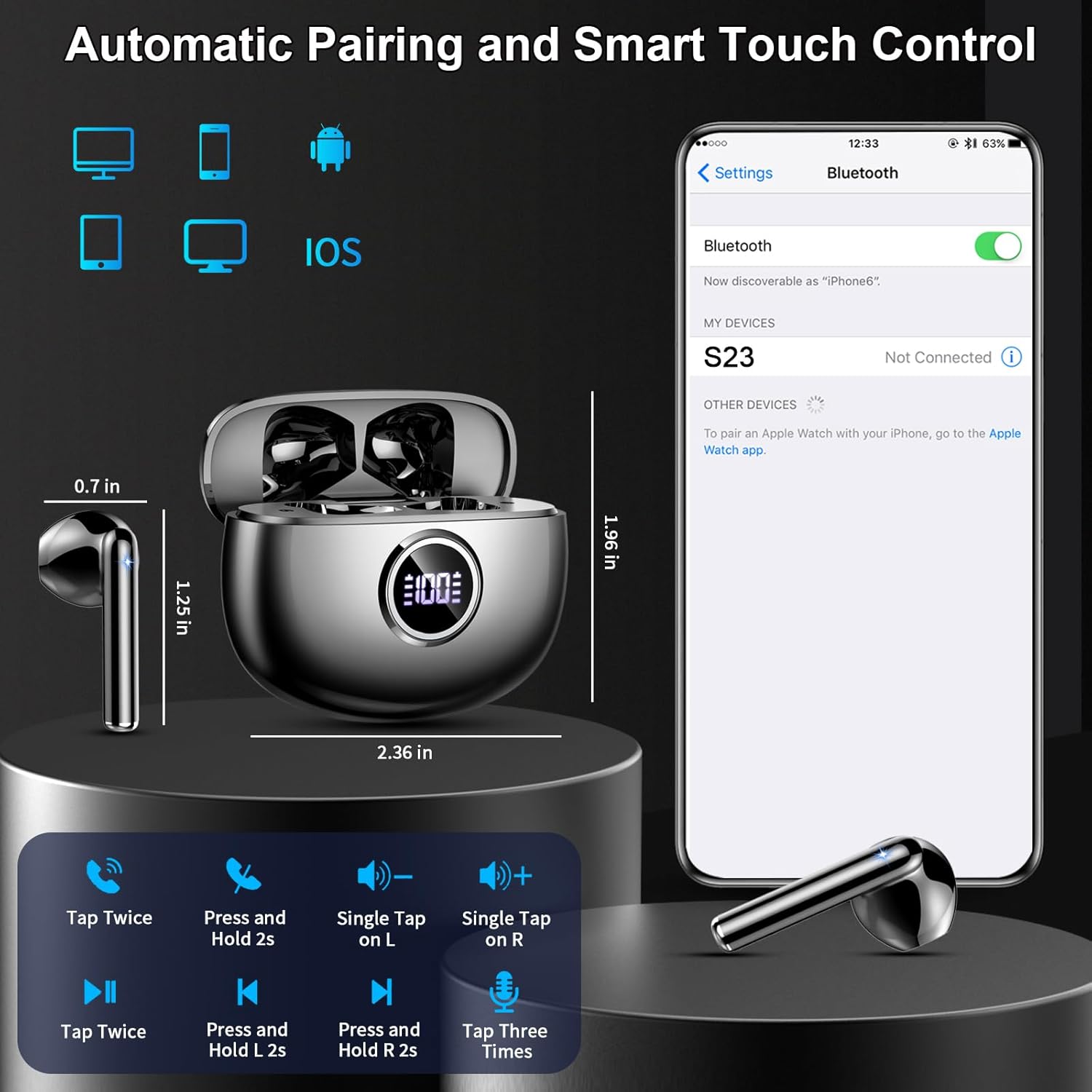 Thumbnail 5 de Cuffie Bluetooth 2026 con 4 microfoni ENC, audio HiFi stereo e autonomia fino a 40 ore