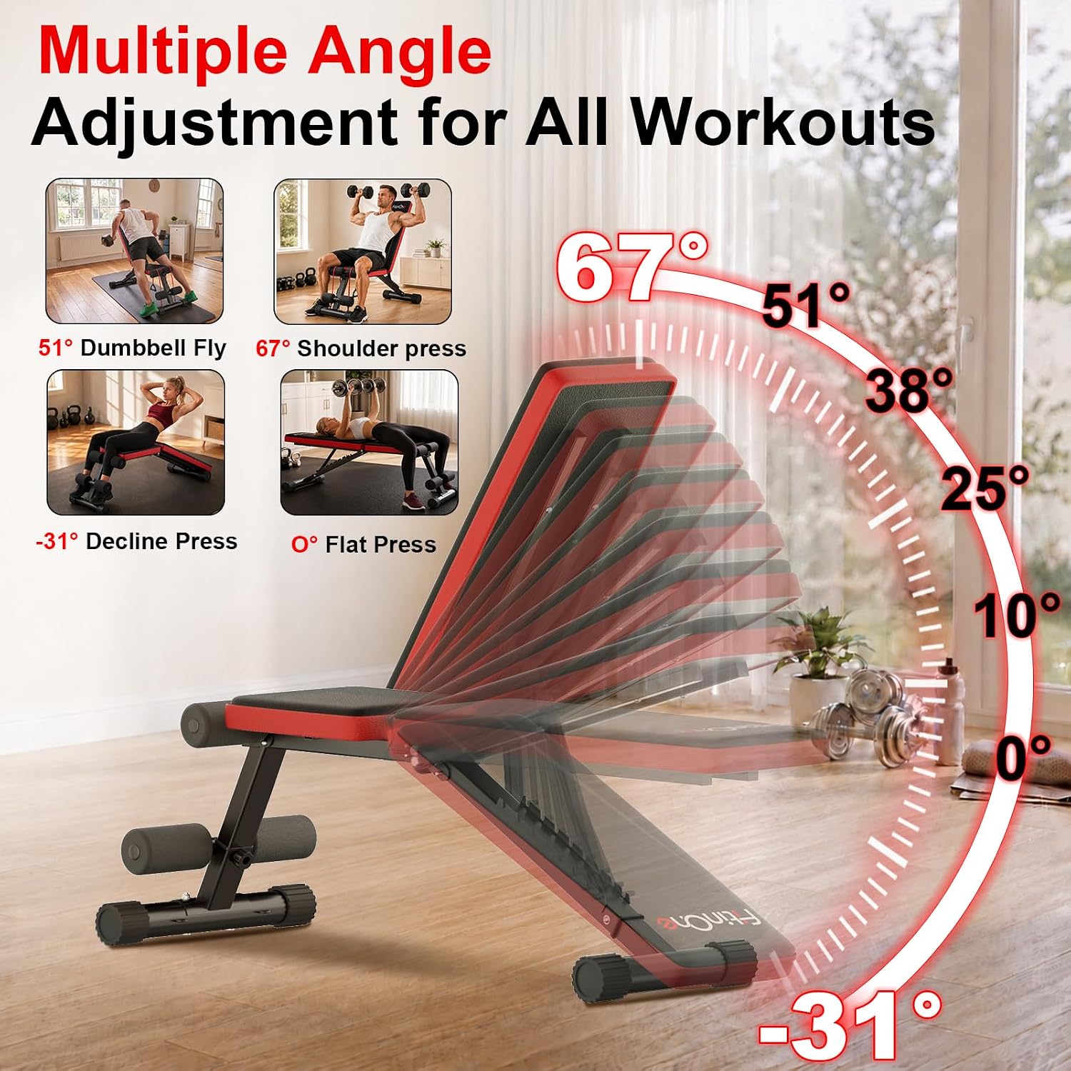Detalle de FitinOne Adjustable Weight Bench 660 lbs Capacity