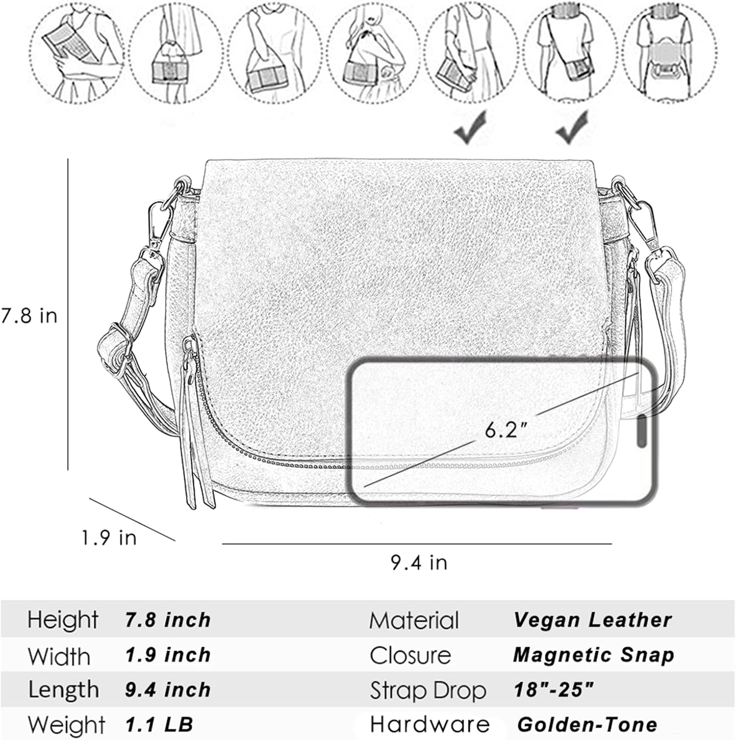 Thumbnail 5 de GLITZALL Borsa a Tracolla Da Donna Piccola in Pelle PU: stile essenziale e versatility quotidiana