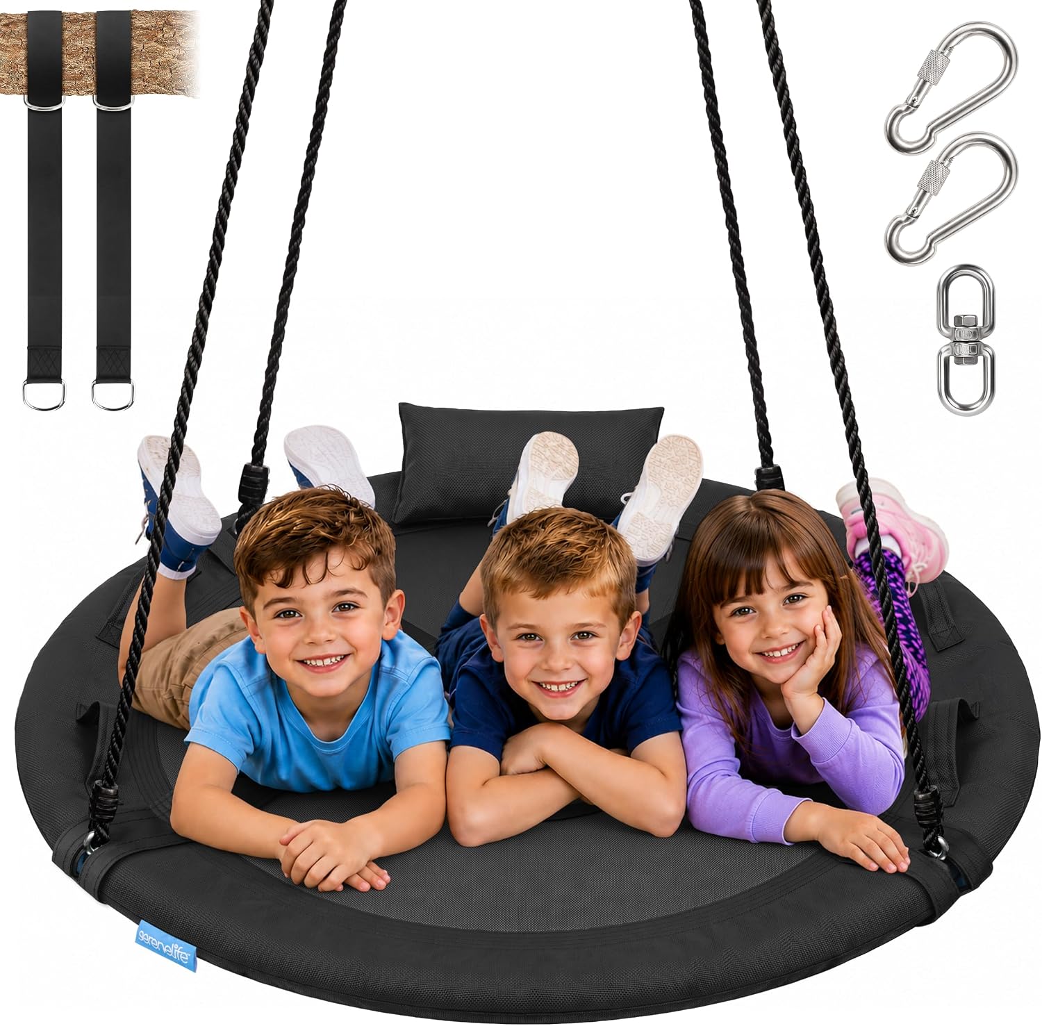 Detalle de SereneLife Saucer Swing: 40-Inch Tree Swing with 700 lb Capacity, 600D Waterproof Seat and Center Spinner