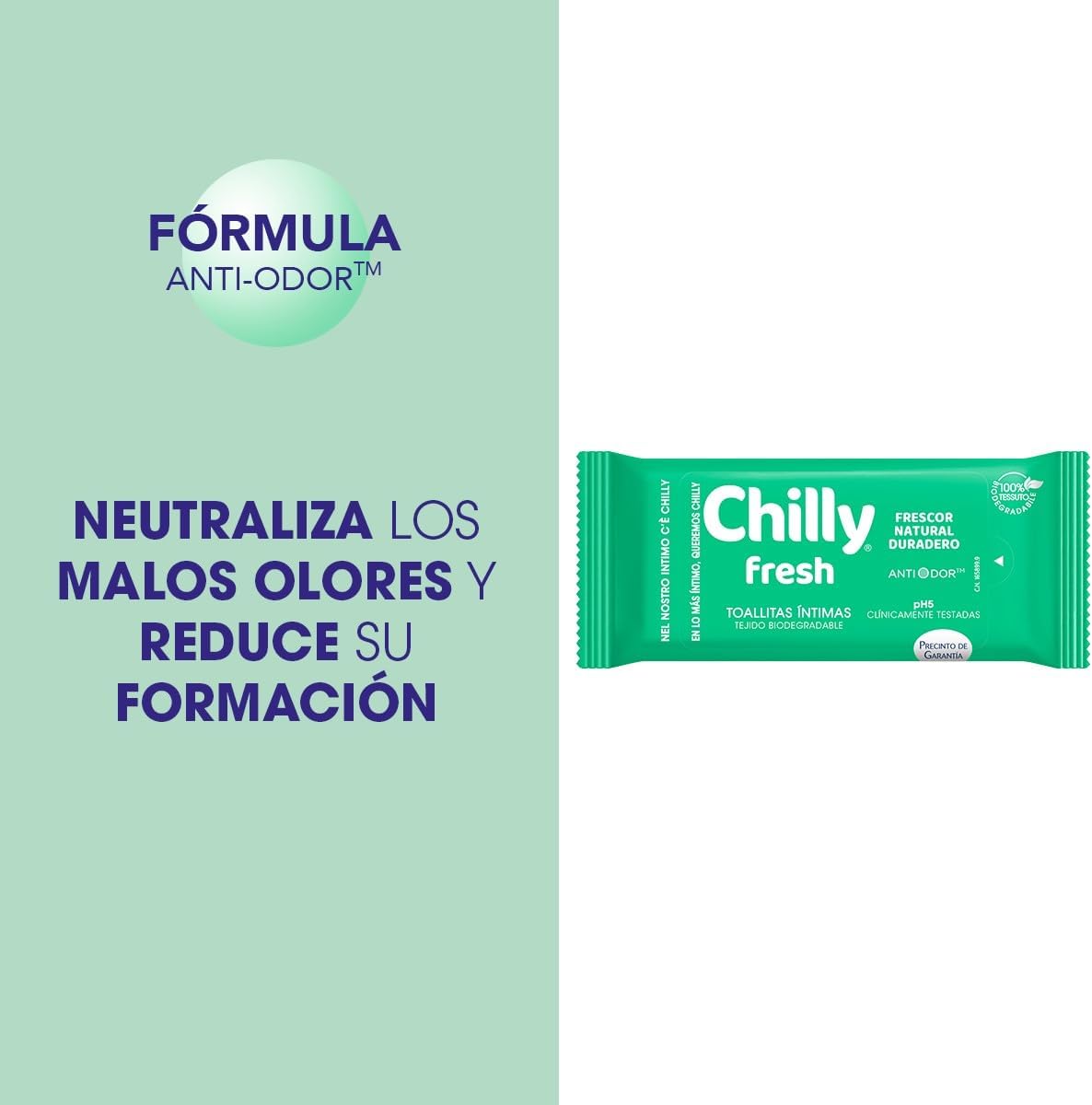 Detalle de Chilly Salviettine Fresco Igiene Intima – 60 salviette, pH 5, mentolo naturale