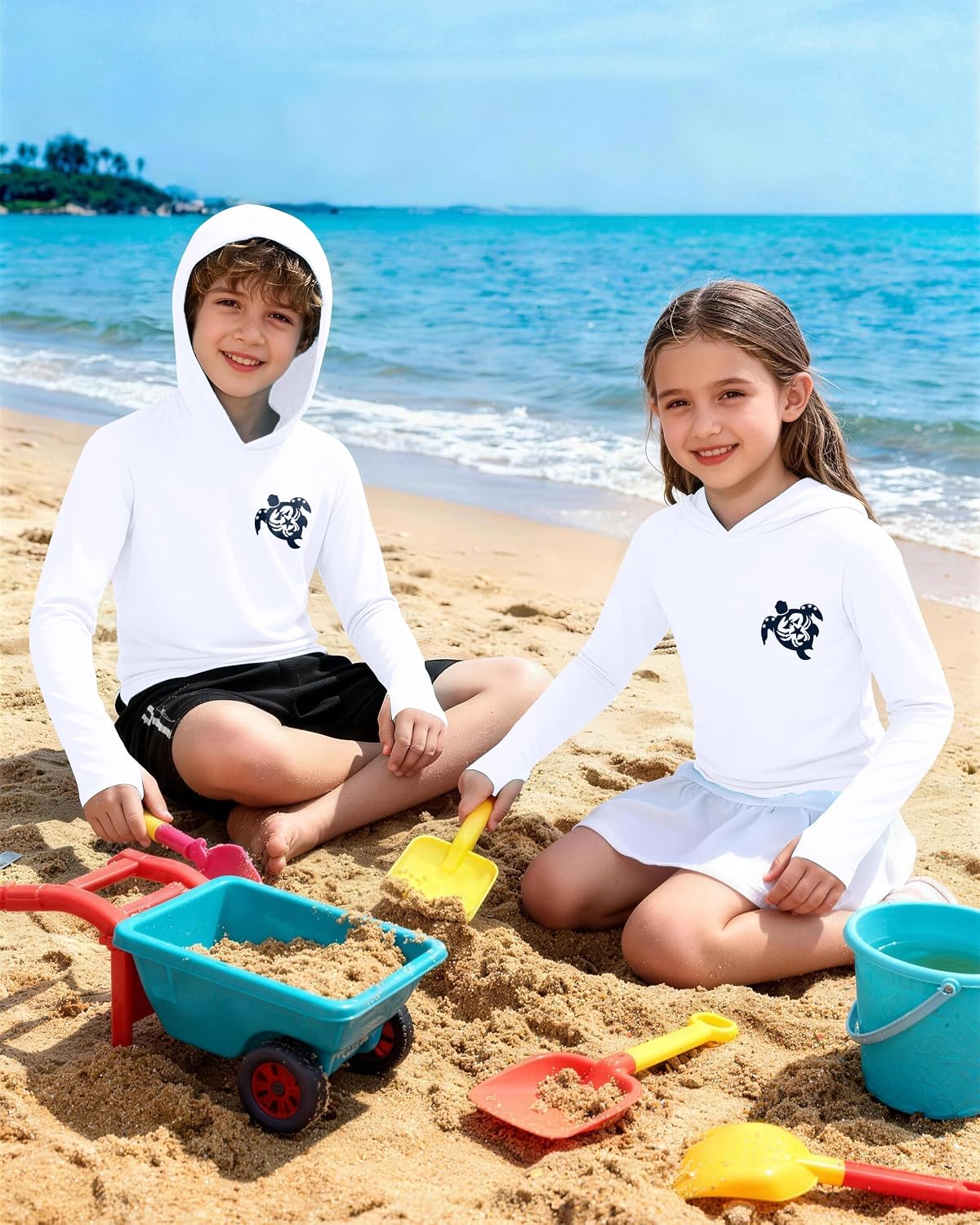 Detalle 2 de DRONIRING Kids Hooded Rash Guard Swim Shirt, UPF 50+, Quick-Dry with Thumbholes