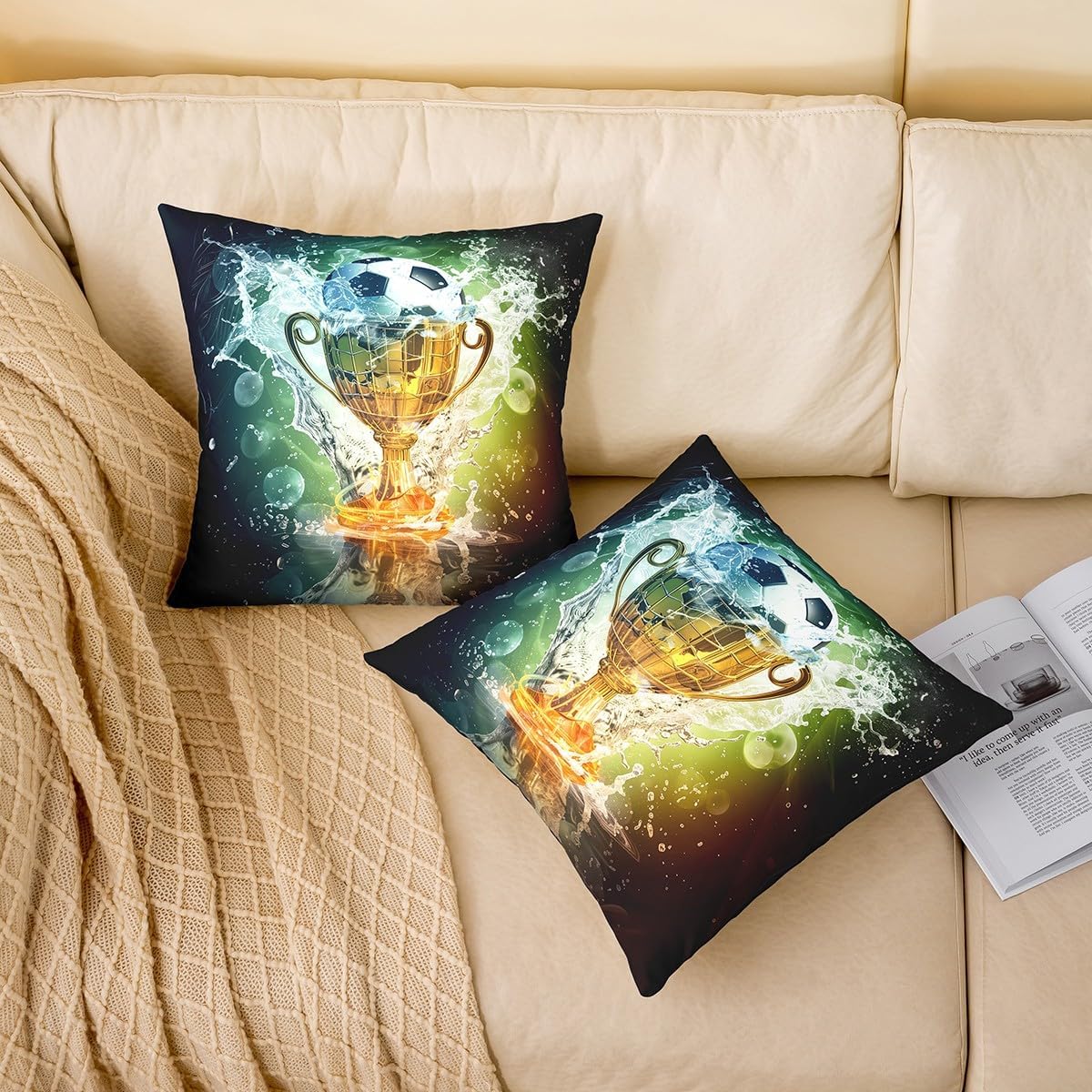 Thumbnail 1 de 3D Fußball Cup Dekorative Kissenbezüge – Set mit 2 x 40x40 cm