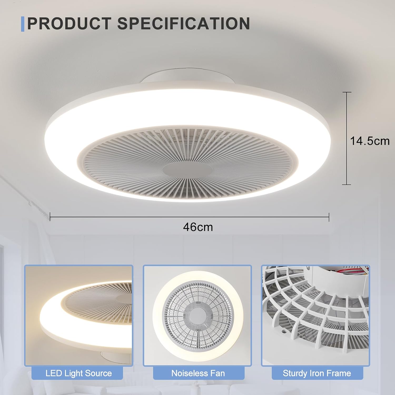 Detalle 1 de HARPER LIVING 1462 Ceiling Fan with Light, 50W LED, Remote and 6 Speeds