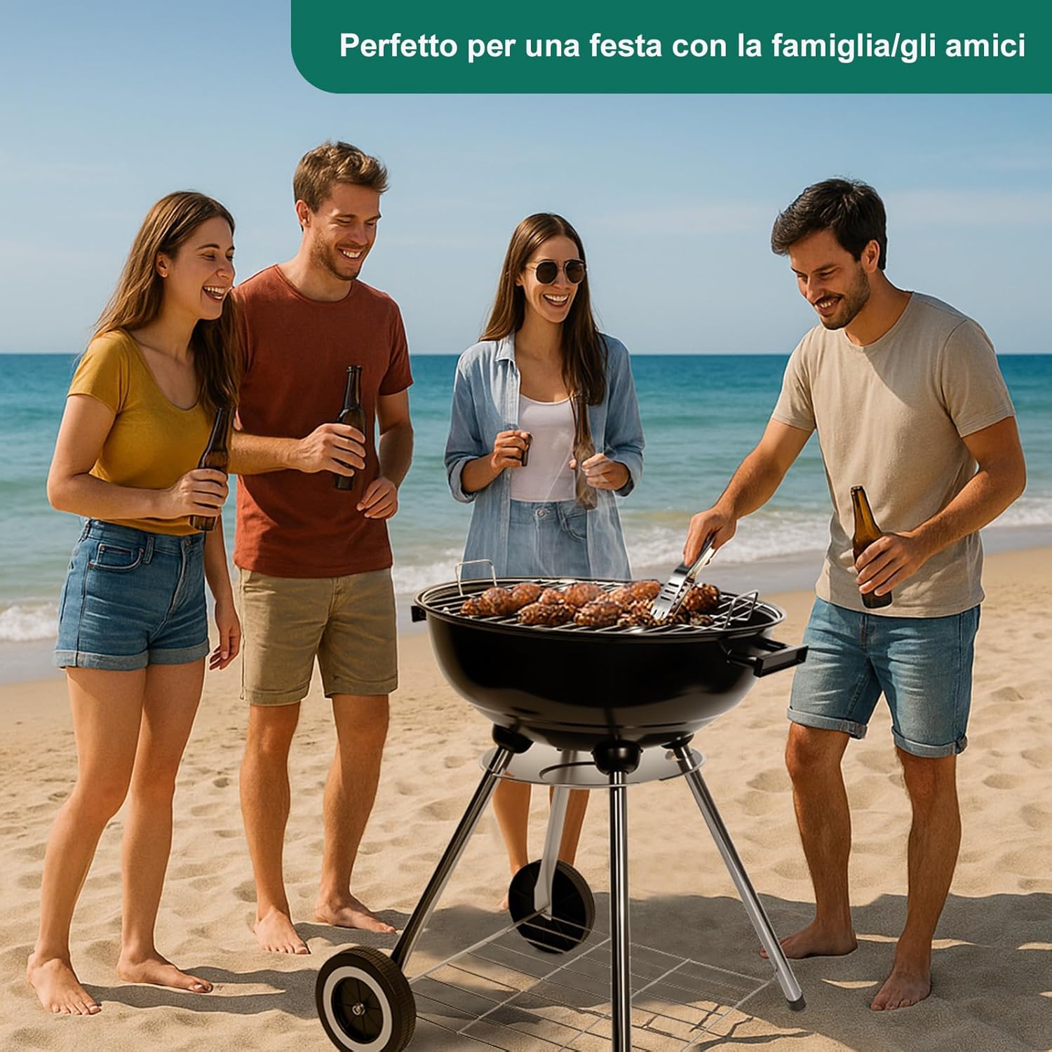 Thumbnail 4 de HYCHIKA Barbecue a carbonella tondo Ø47 cm con coperchio e ruote