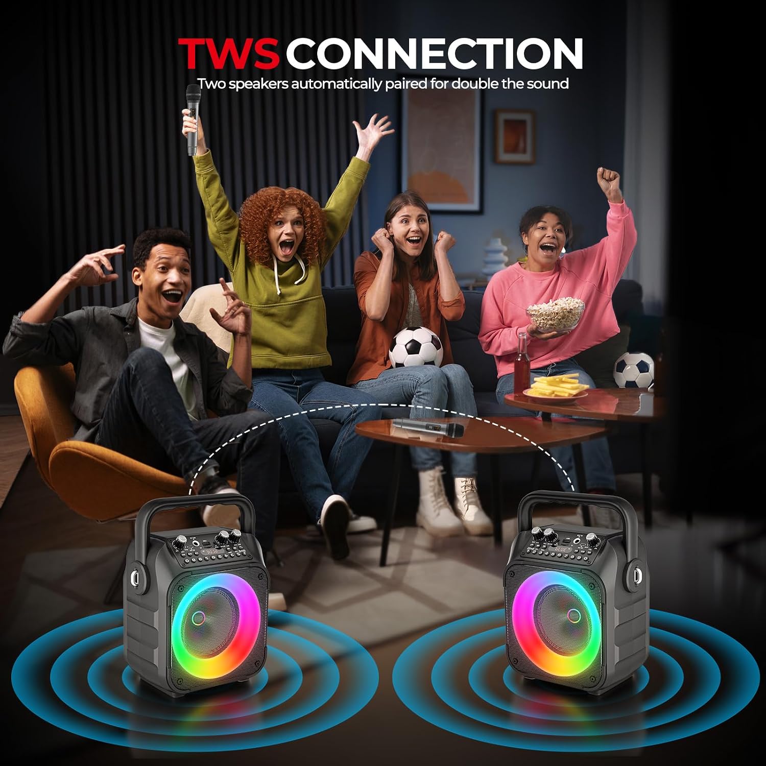 Thumbnail 6 de Ankuka karaokemachine met 2 draadloze microfoons, Bluetooth en TWS
