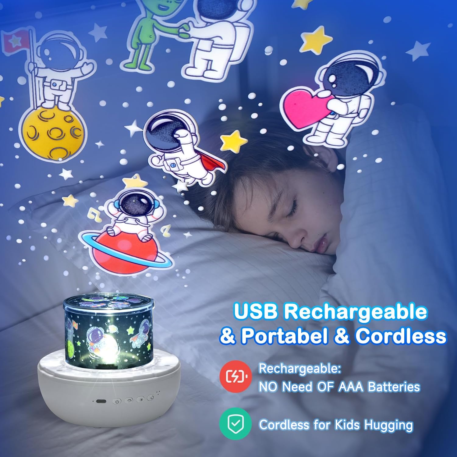 Detalle de Kids Night Light Projector with 21 Films and 360° Rotation