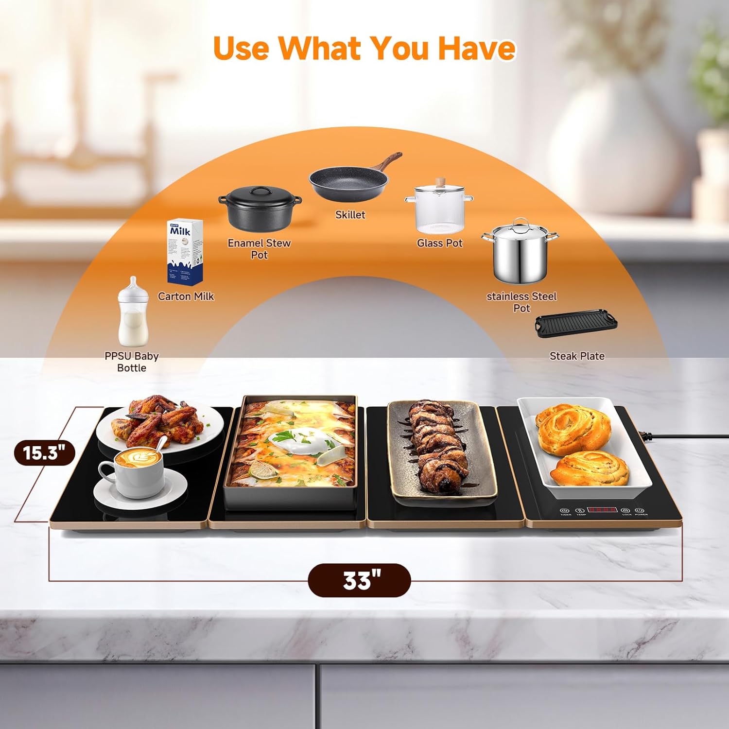 Thumbnail 5 de FEPPO Electric Warming Tray: 4-in-1 Modular Buffet Warmer with 33x15 Glass Surface