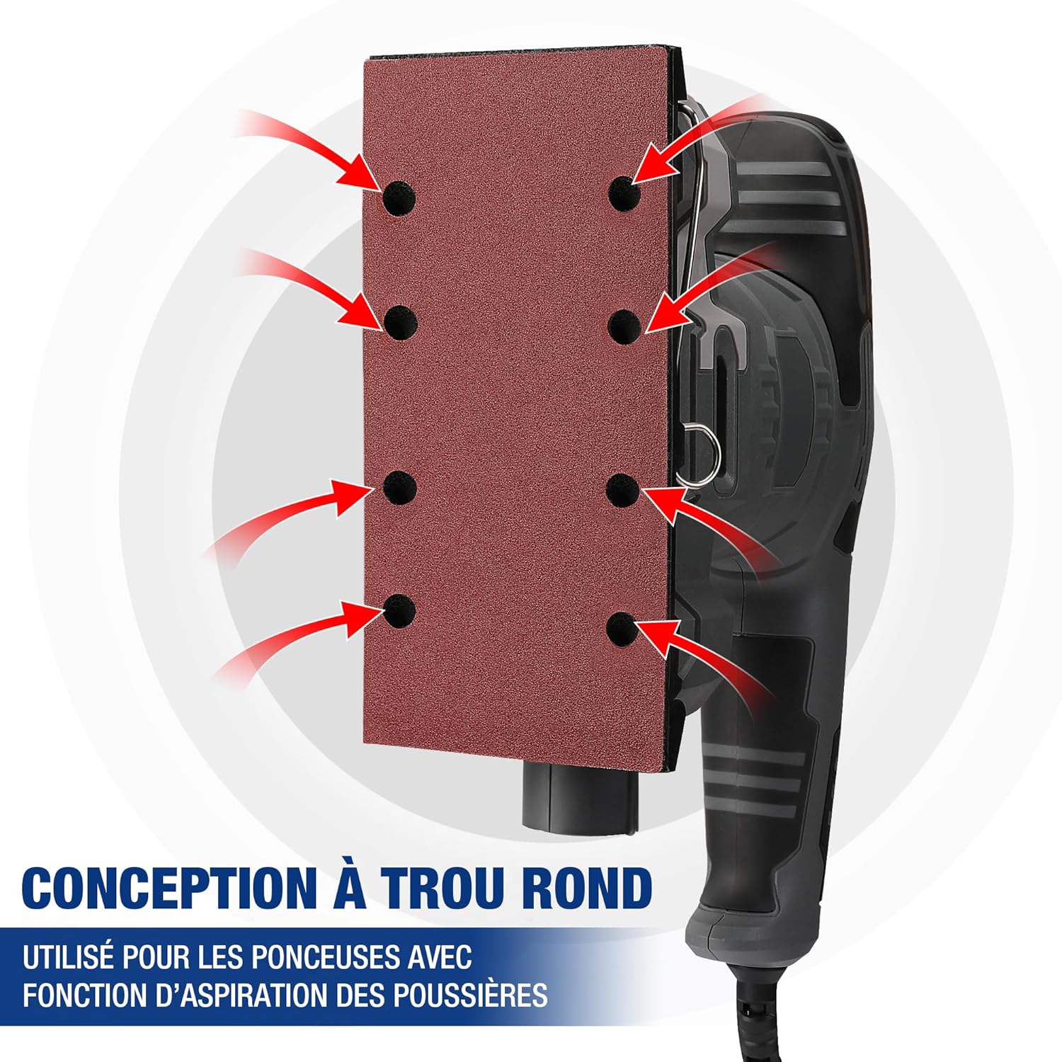 Detalle de WORKPRO Disques de Ponçage 100 Pièces – Jeux rectangulaires à 8 trous (185 × 93 mm) multi-grain