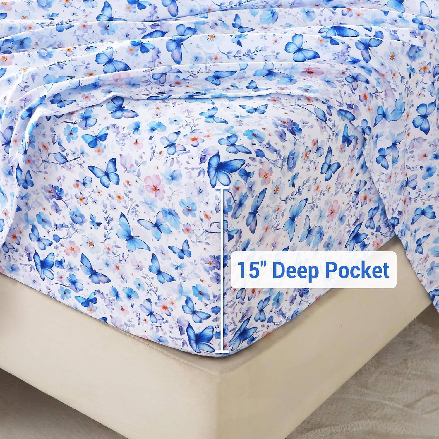 Thumbnail 3 de Softan Full Floral Microfiber Sheet Set with Deep Pockets and Non-Slip Straps
