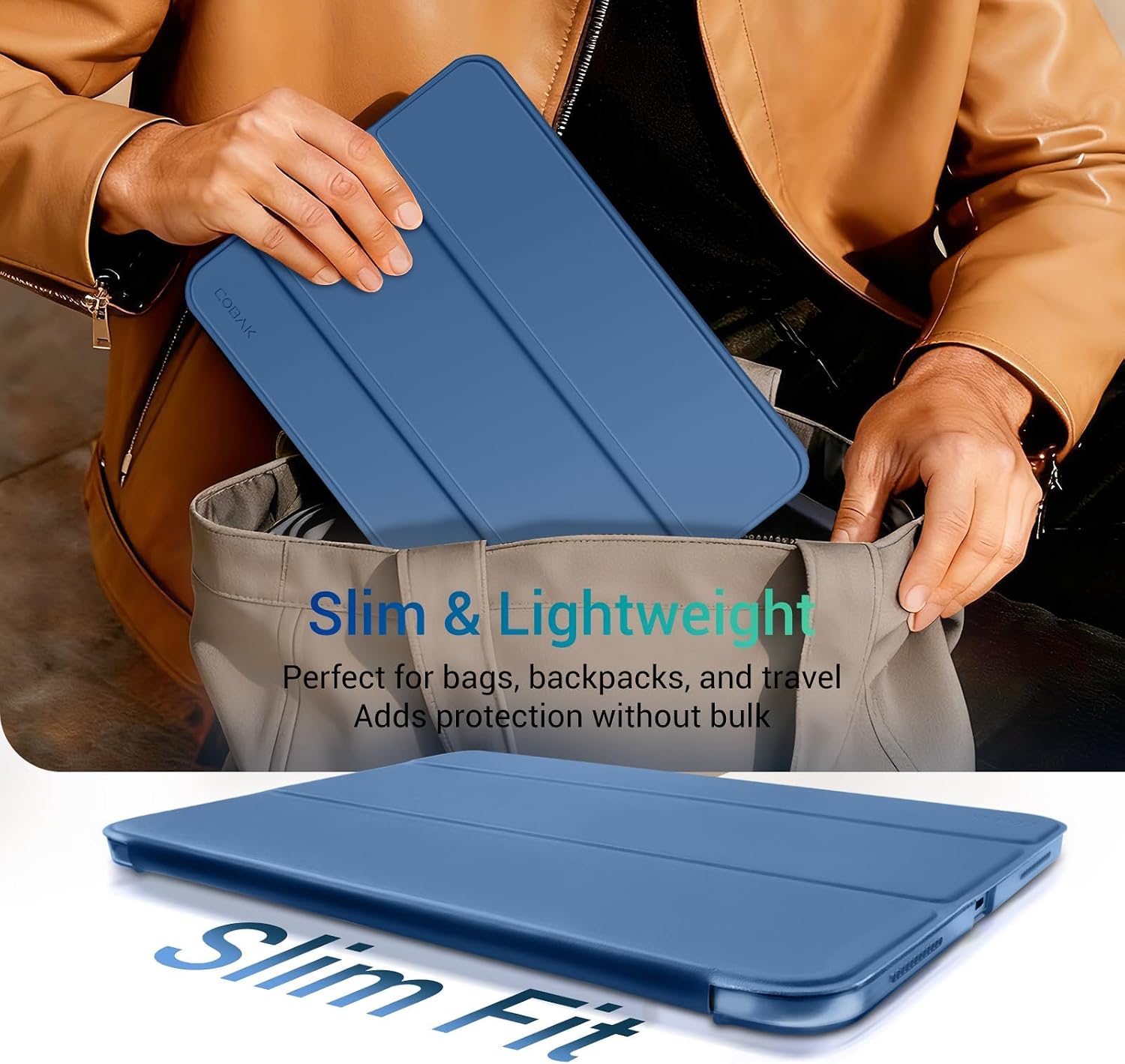 Detalle de CoBak Case for iPad A16 11th Gen 2025 / iPad 10th Gen 2022 – Blue, Trifold Stand, Auto Wake/Sleep