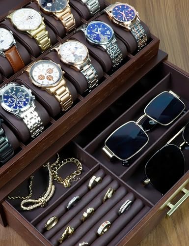 Detalle de Scatola porta orologi di lusso Kamier: 12 scomparti, coperchio in vetro e cassetto integrato