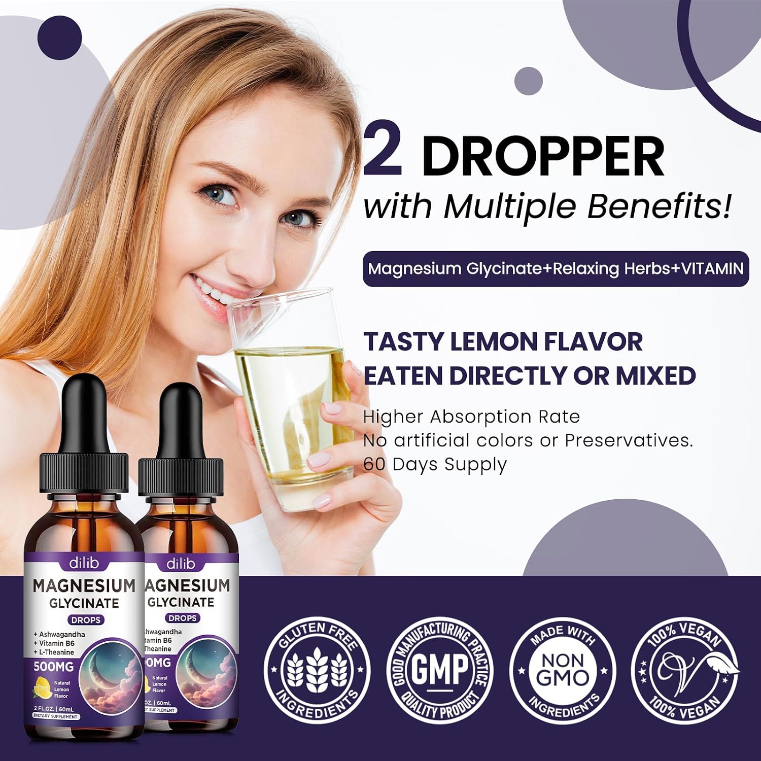 Thumbnail 6 de dilib Magnesium Glycinate Liquid Drops, 500 mg, Vitamin B6 & Herbal Blend