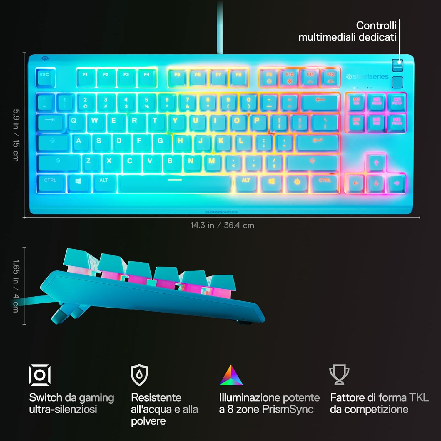 Thumbnail 2 de SteelSeries Apex 3 TKL UK QWERTY gaming con RGB a 8 zone e resistenza ad acqua e polvere