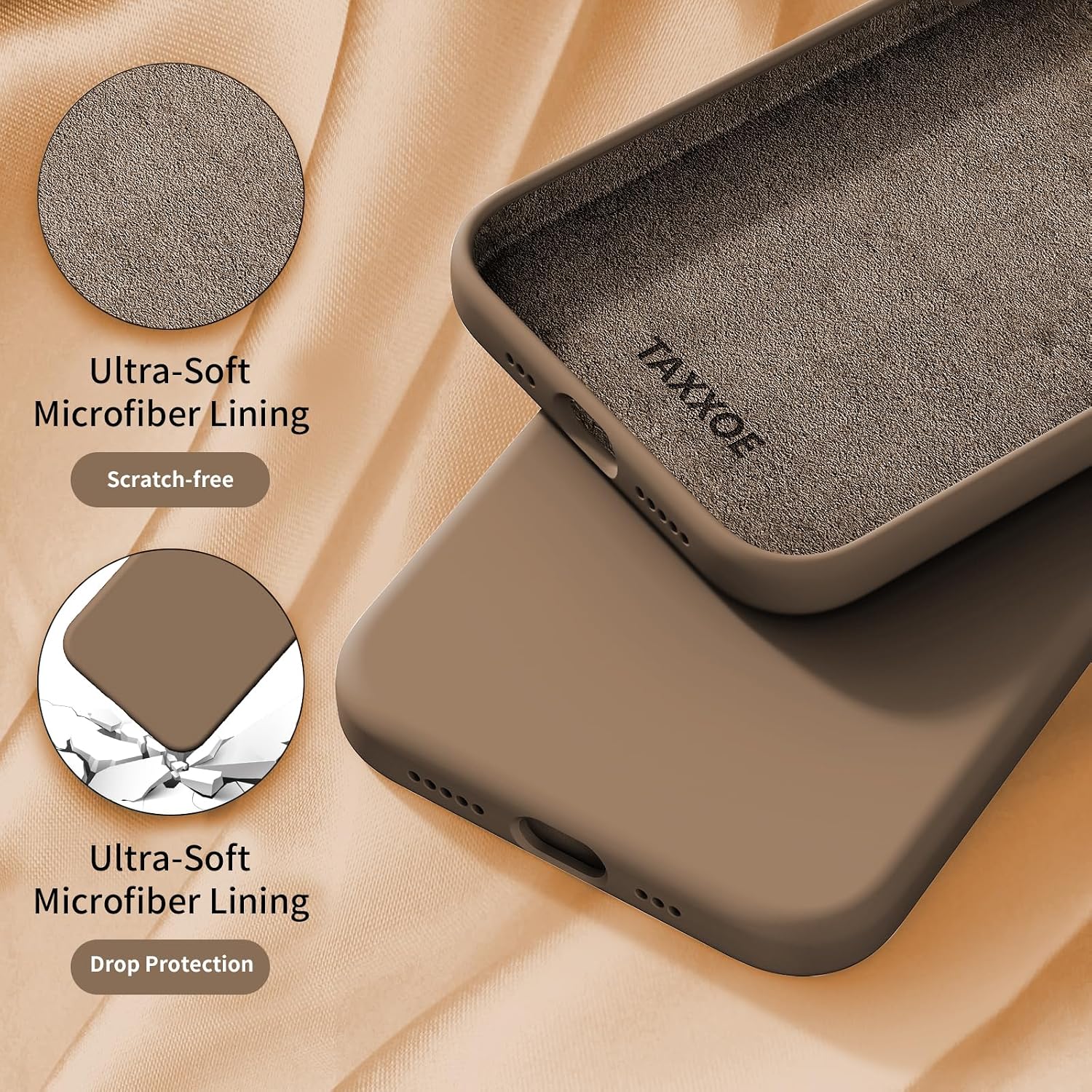 Thumbnail 4 de TAXXOE Liquid Silicone Case for iPhone 12 / 12 Pro (6.1") in Brown – ultra slim, shockproof, microfibre lined