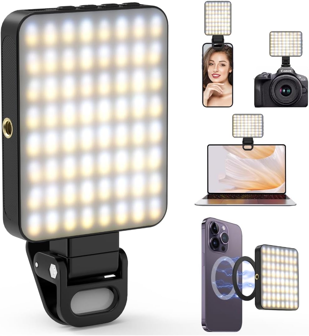 Detalle de Diyife Magnetic Selfie Light with 128 LEDs – 360° Rotatable Clip-on Phone Light for Video, Calls and Live Streaming