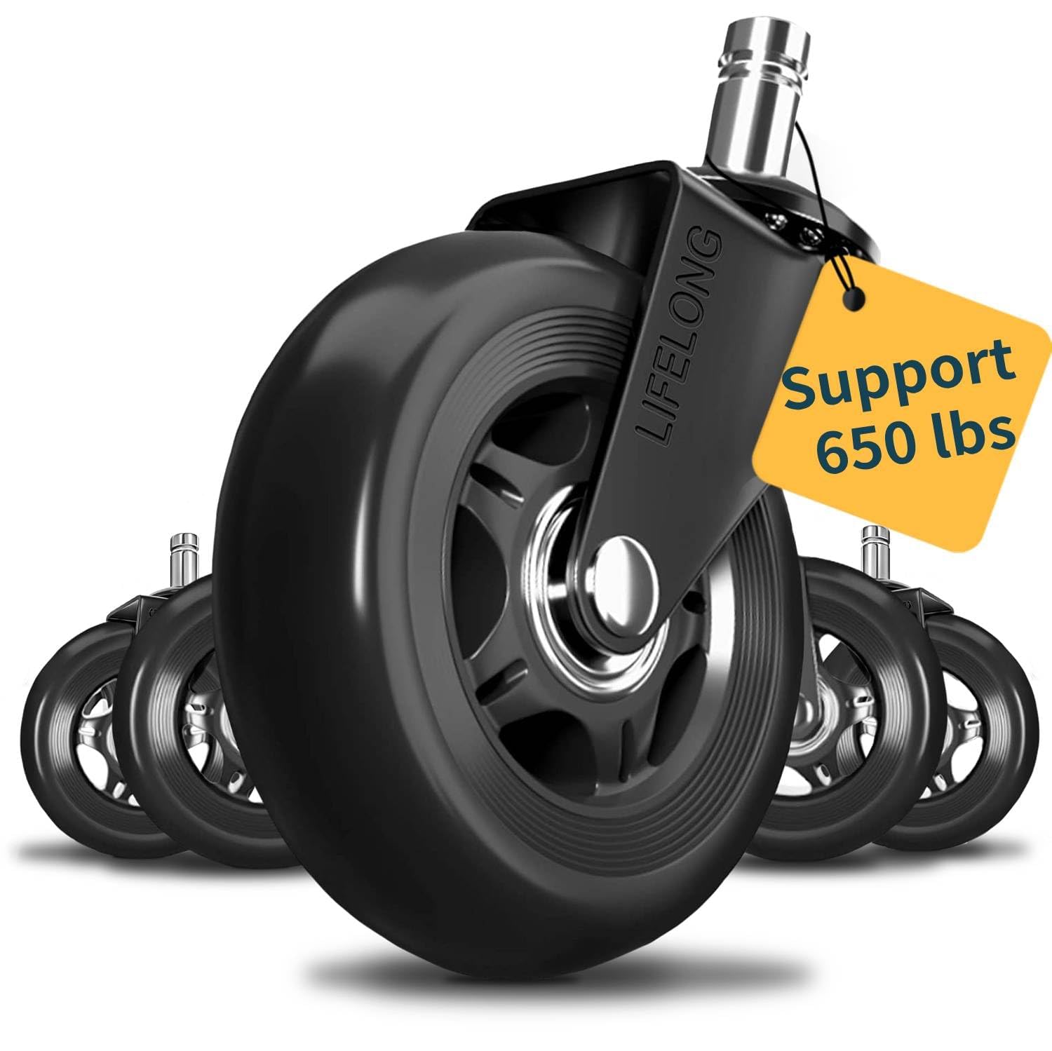 Detalle de LIFELONG 1122BB Office Chair Casters, 3-Inch Black Swivel Wheels, Set of 5