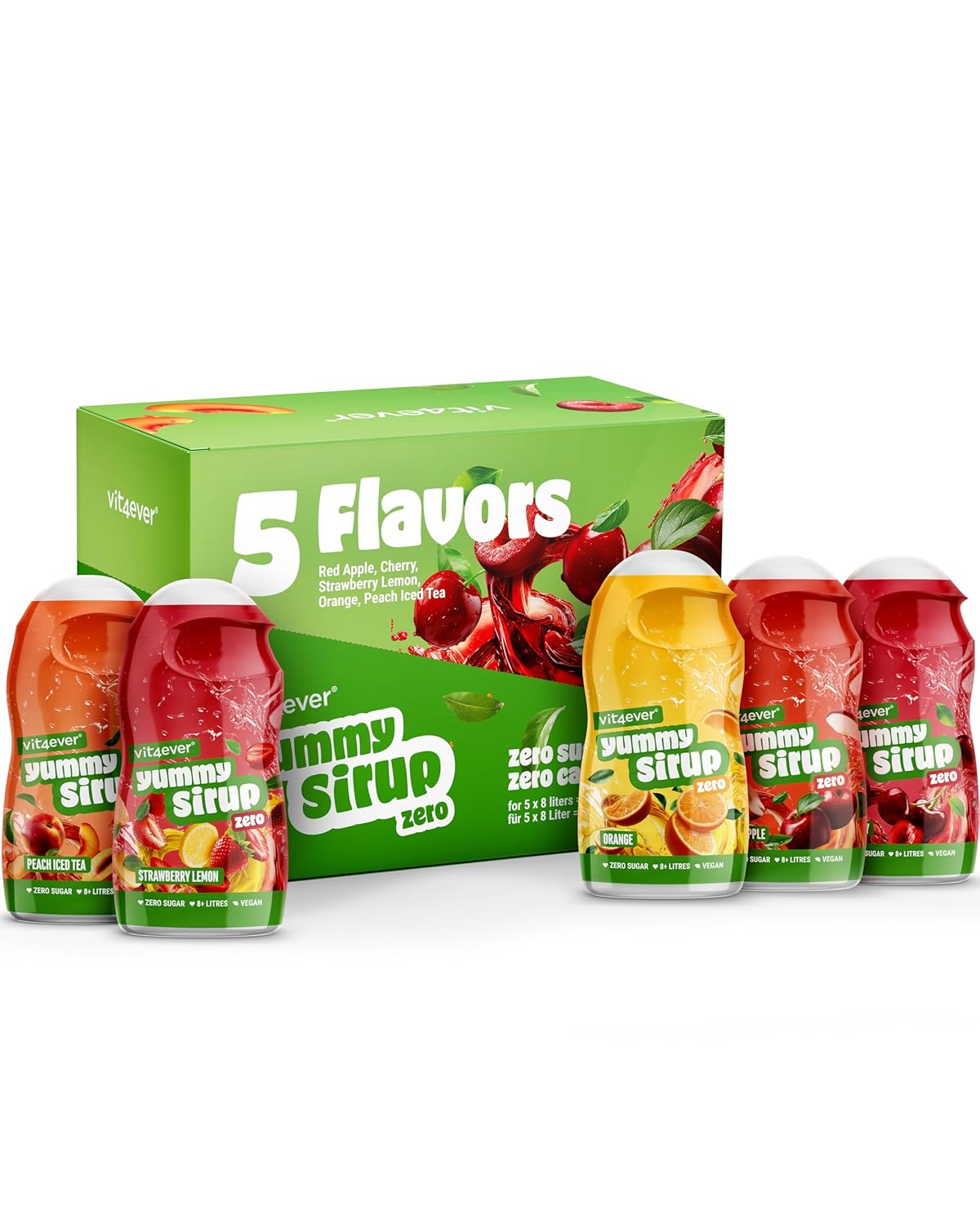 Detalle de vit4ever Yummy Sirup Zero Mixed Box 1,5 x 65 ml – zuckerfrei, kalorienfrei, hochkonzentriert