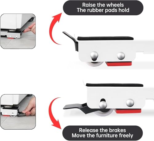 Thumbnail 2 de YIYIZI – Soporte con ruedas para lavadora y muebles, 2 piezas, ajustable 45-72 cm, con freno y protección anti-derrapante (blanco)