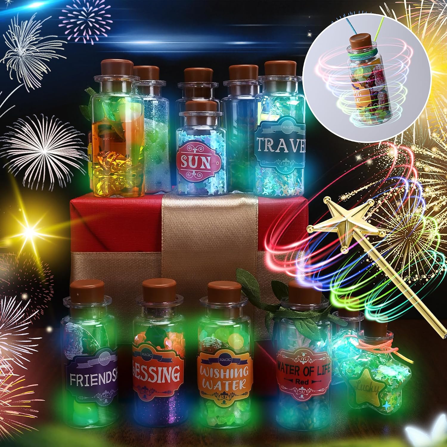 Thumbnail 2 de Wothfav magische drankjesset voor kinderen met 22 flesjes en lichtgevende kralen