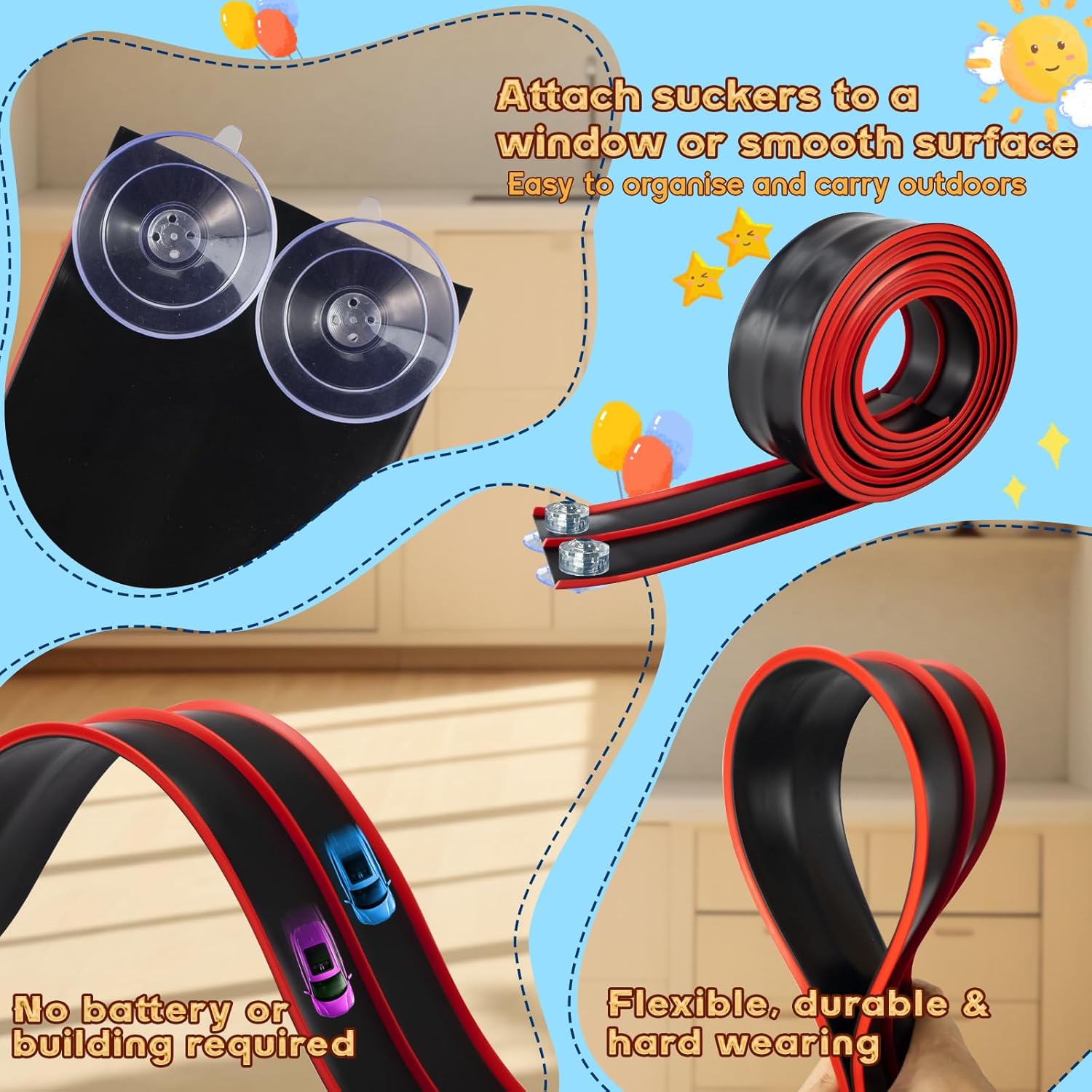 Thumbnail 5 de Flex Tracks 15 Ft Kids Starter Set: Flexible Race Track with Suction Cups (Black & Red)