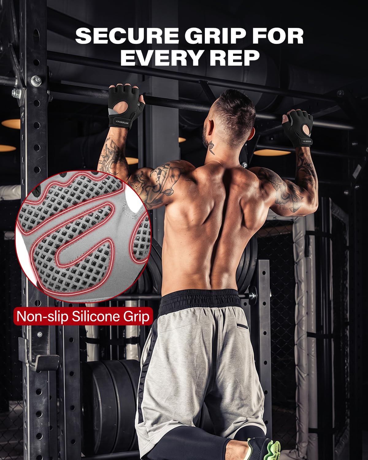 Detalle de VINSGUIR Small Gym Gloves, Half-Finger with Pro-Pad Palm and Enhanced Grip