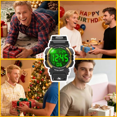 Thumbnail 8 de Juboos montre numérique pour homme, LED, chronomètre au 1/100 s, 3 ATM