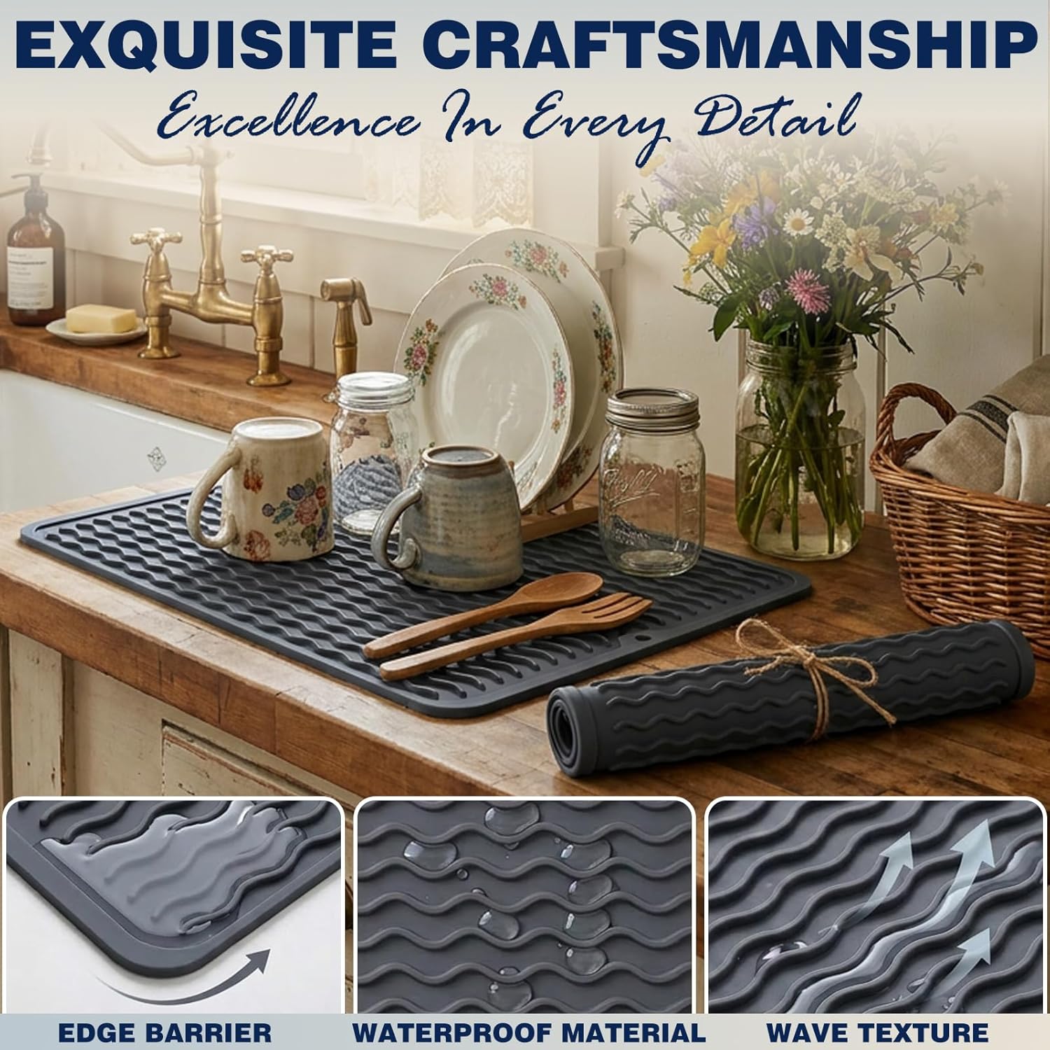 Detalle de 2 Pack Caketime Silicone Dish Drying Mat for Kitchen Counter