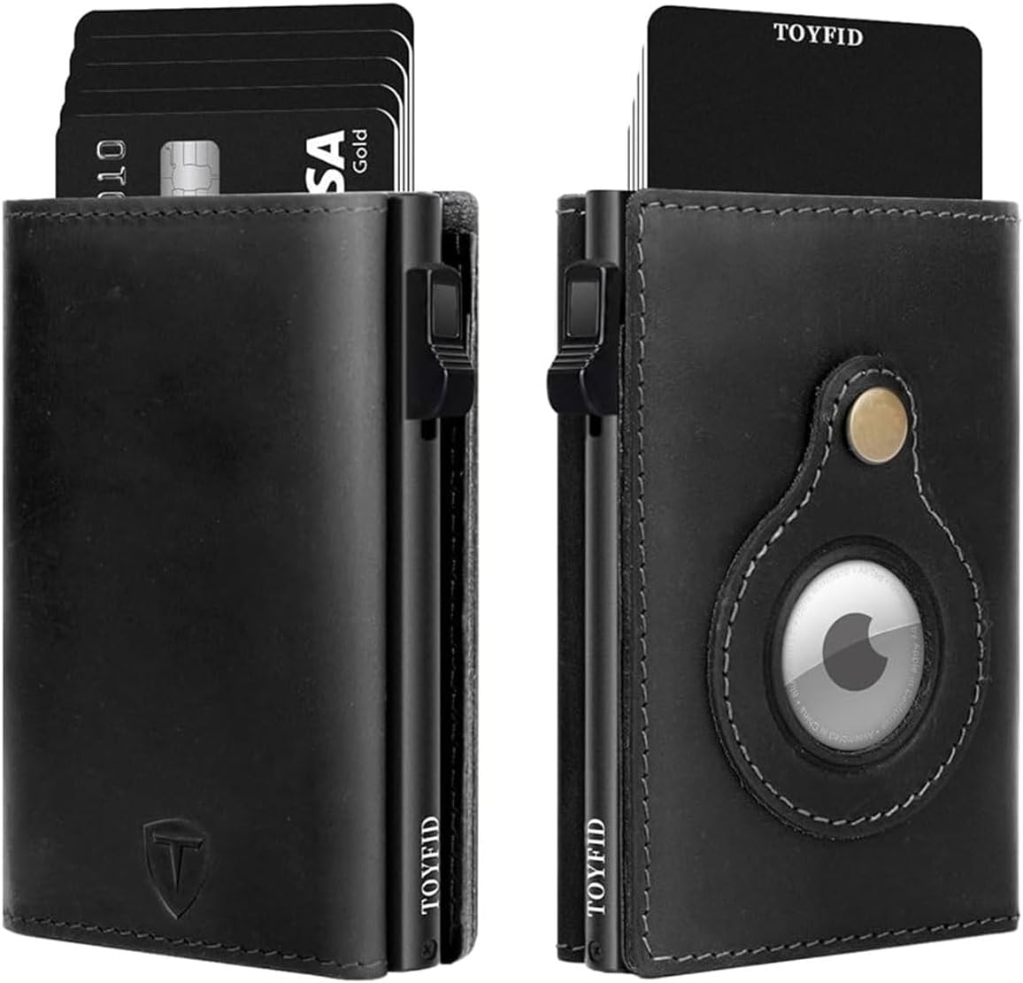 Detalle de TOYFID Leather Wallet for Men with RFID Blocking Pop Up Card Holder and AirTag Slot