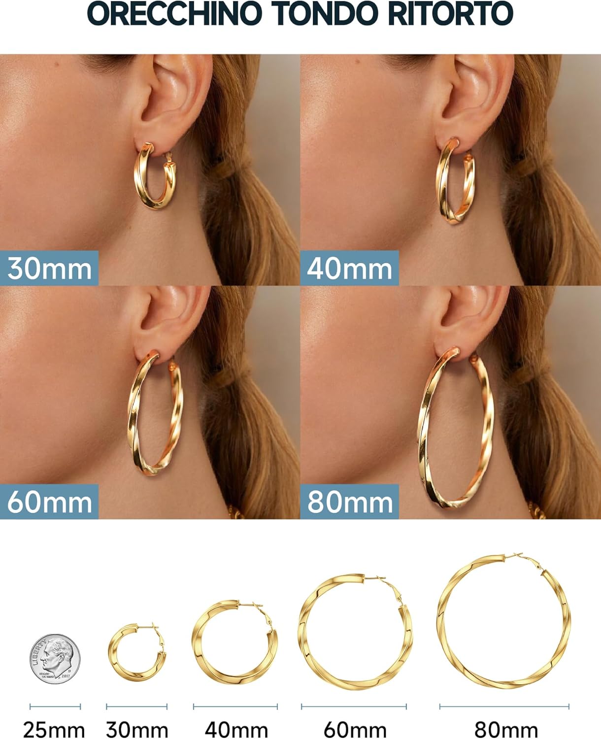 Thumbnail 4 de PROSTEEL Orecchini a Cerchio Vuoto 30/40/60/80 mm – Oversize Y2K con colonna di torsione