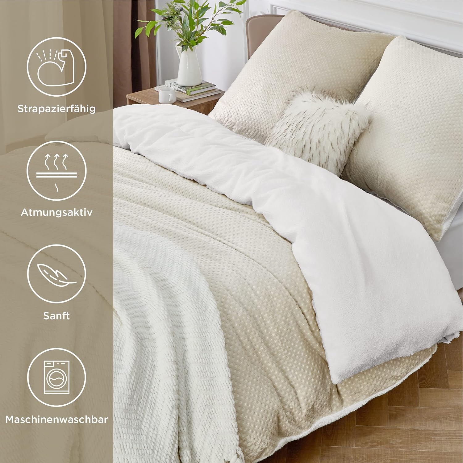 Detalle 2 de BEDSURE Flauschige Bettwäsche 155x220 Grau