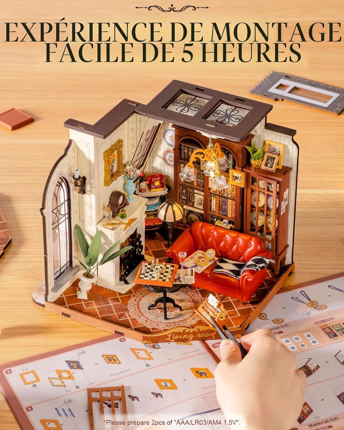 Detalle de Rolife Maison de Poupée Miniature « Le Salon de Catherine » Kit de modèle en bois à construire