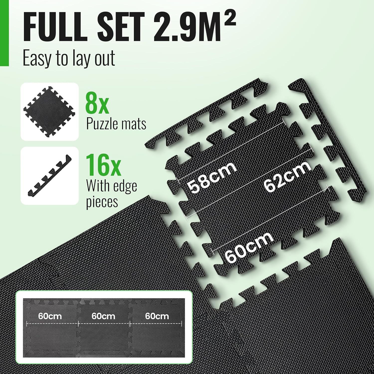 Detalle de AthleticPro 60 x 60 cm Interlocking Gym Mats, 1.2 cm Thick, 8-Piece Set