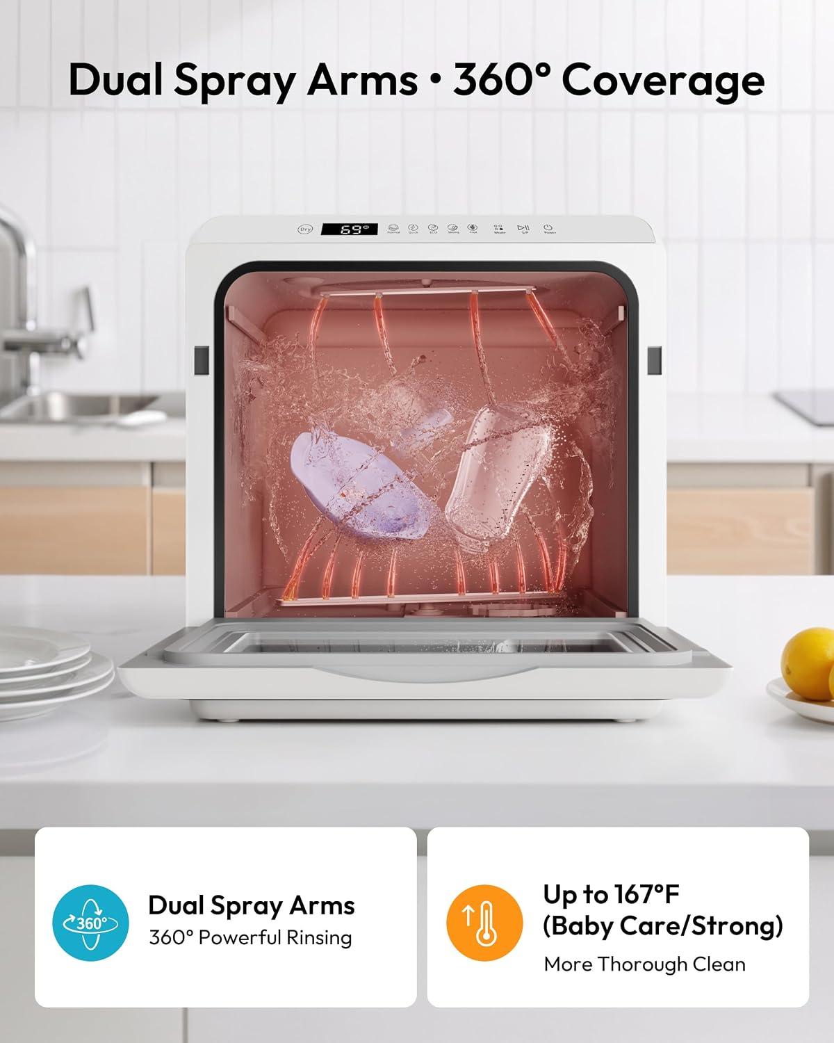 Thumbnail 4 de EUHOMY Countertop Dishwasher, 6 Programs, Dual Spray Arms, 5L Tank
