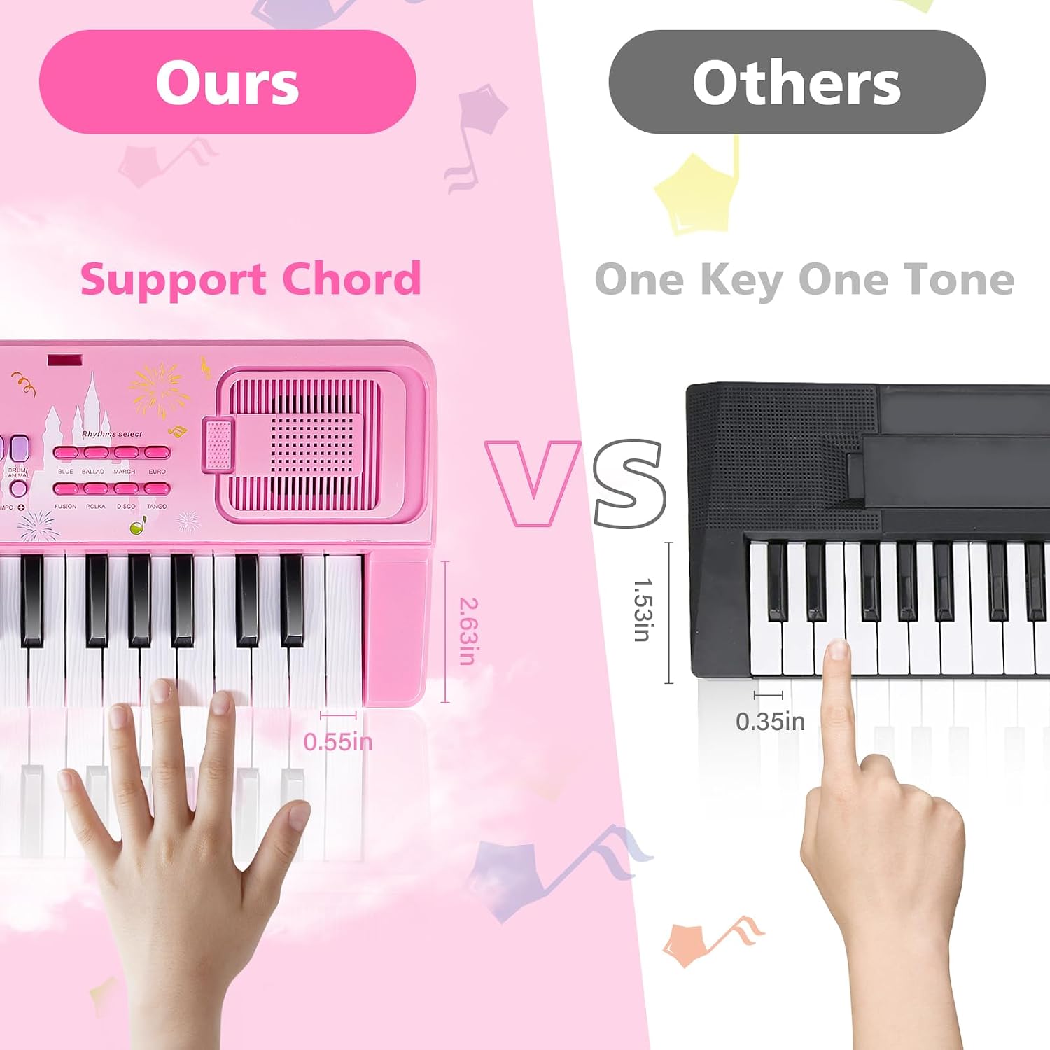 Thumbnail 3 de Kids Piano Keyboard, 37 Keys: Portable Pink Electronic Keyboard for 3–9 Year Olds