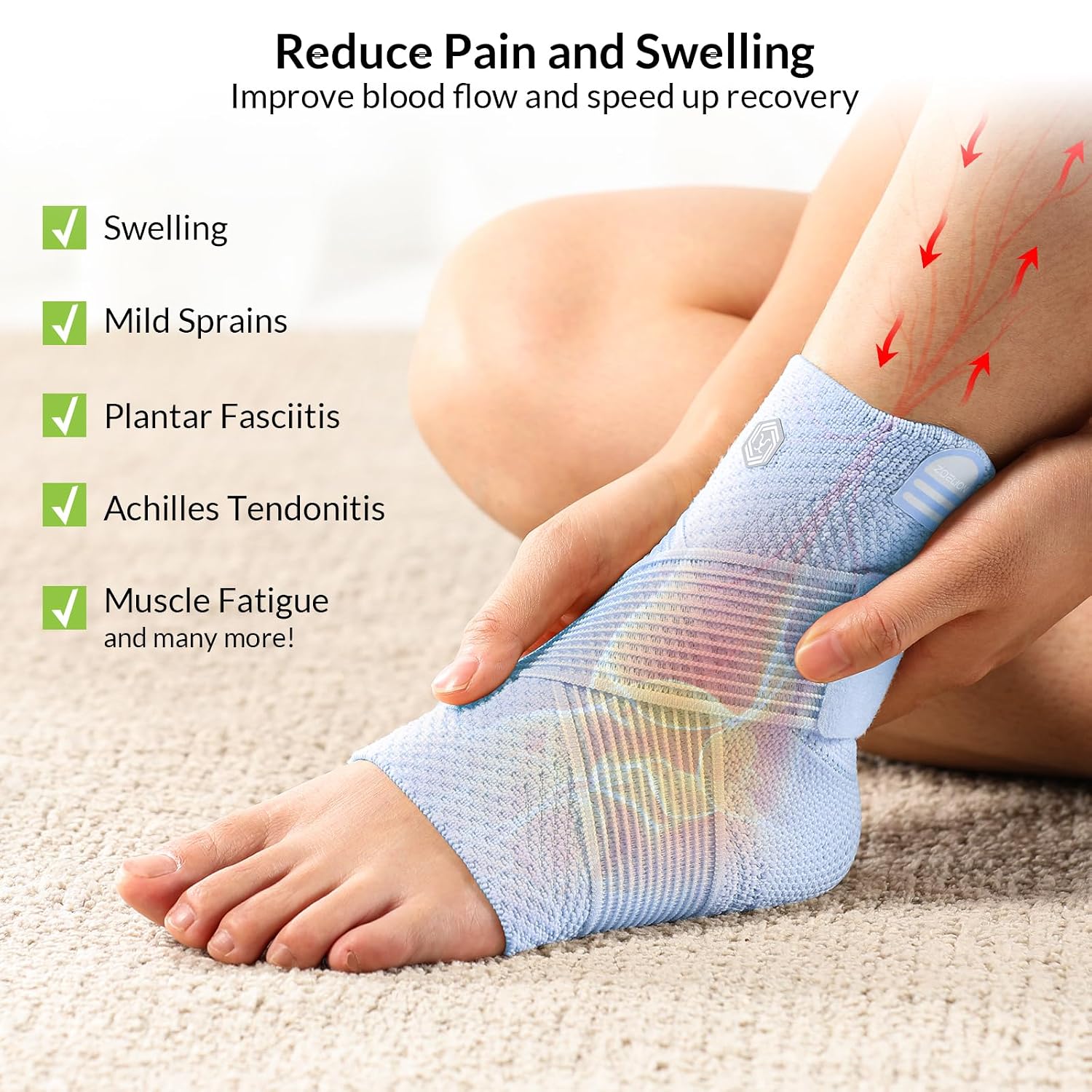 Detalle de ZOELION Ankle Support with Removable Fishnet Strap: 3D Knit, Breathable Compression for Ligament and Achilles Care