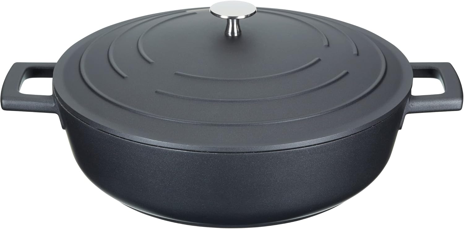 MasterClass Shallow Casserole Dish with Lid 4L/28 cm – Lightweight Cast Aluminium, Induction Safe