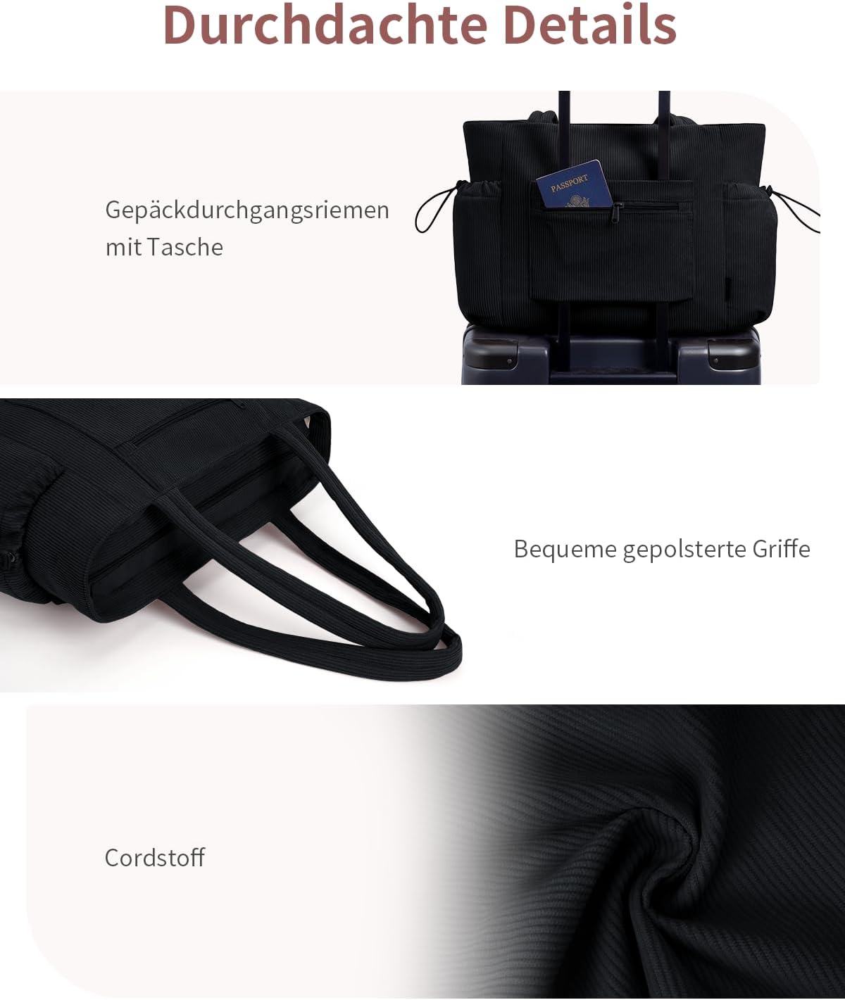 Thumbnail 6 de ECOHUB Cord Tasche Damen Groß – recycelte Tote mit Laptopfach 15,6 Zoll