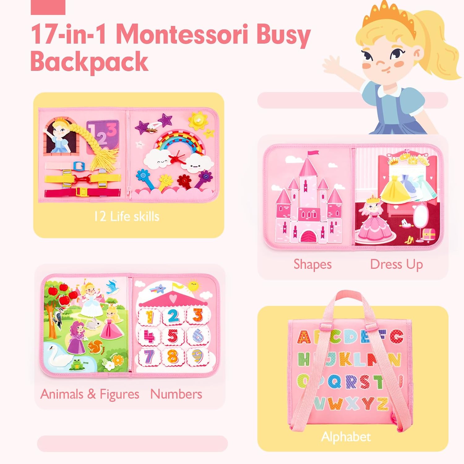 Thumbnail 1 de Hahaland Montessori Busy Board for 3+ Years – 21 Activities for Early Learning and Travel