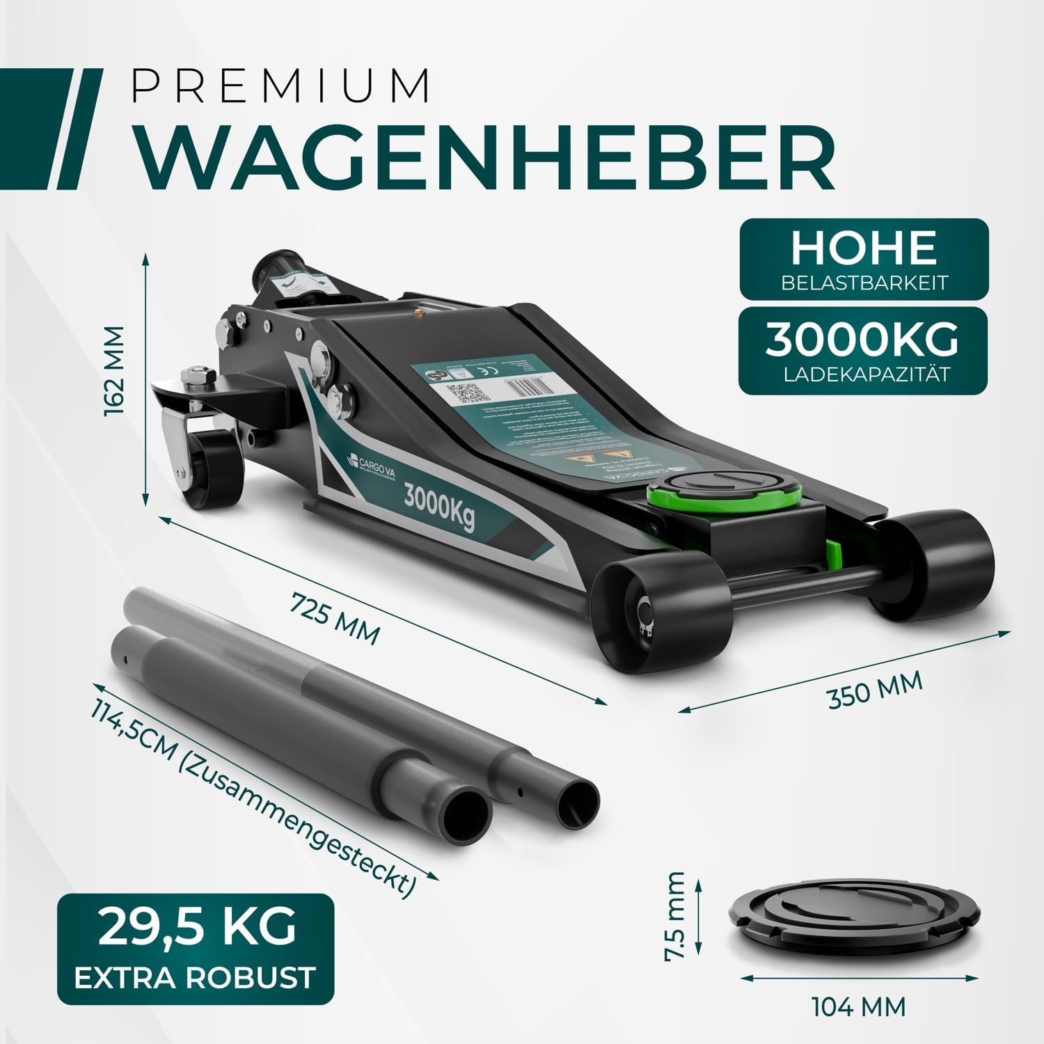 Thumbnail 6 de Hydraulischer Wagenheber CargoVA 3T PRO (75–505 mm) TÜV & GS zertifiziert