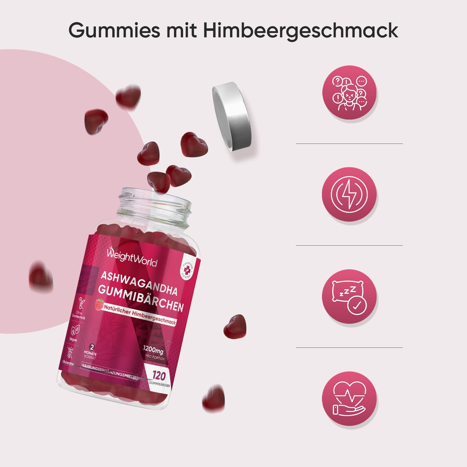 Thumbnail 6 de Ashwagandha Gummies (WeightWorld) – 120 vegane Gummibärchen mit 1.200 mg pro Portion, Himbeergeschmack