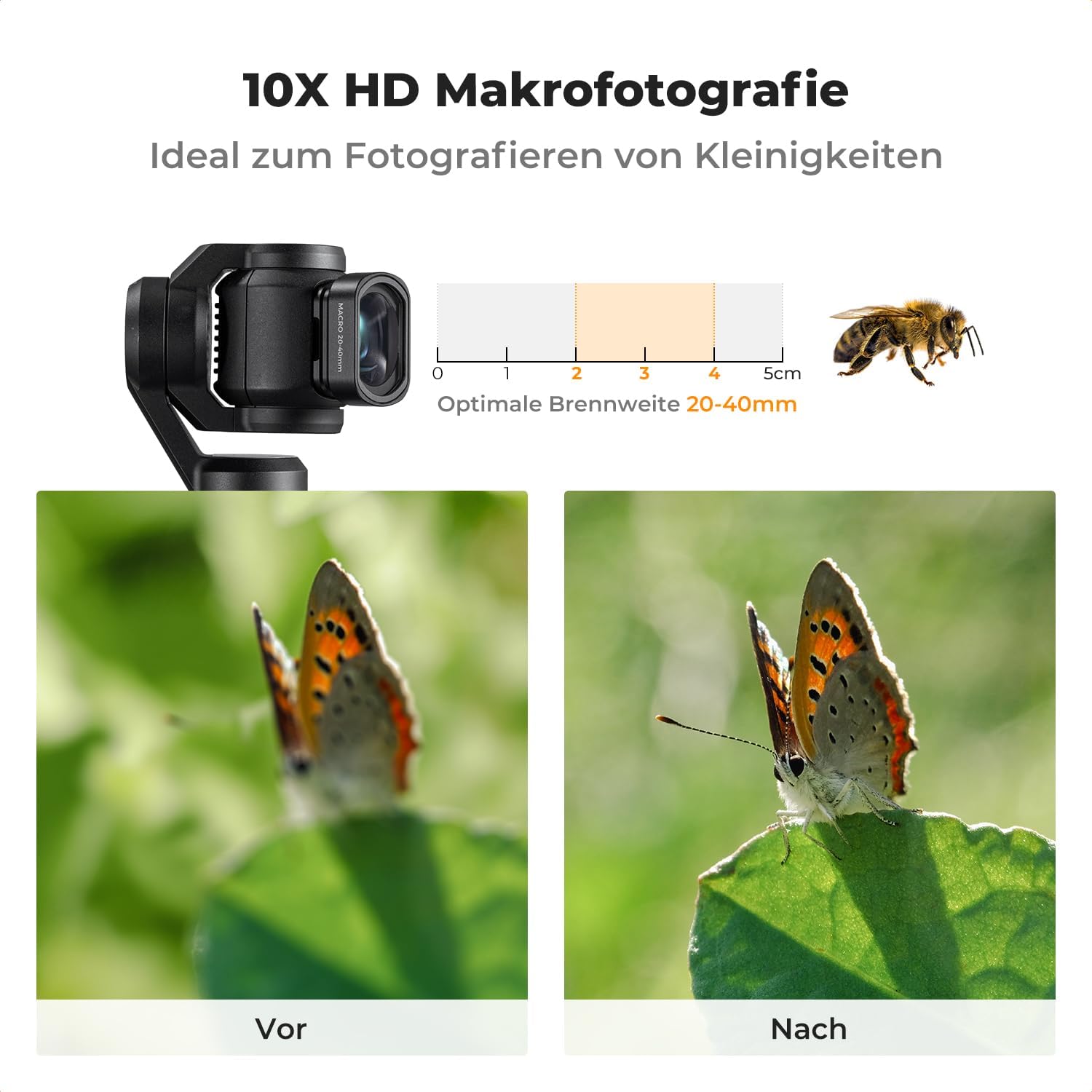 Detalle 2 de K&F CONCEPT 10X Makro-Objektivfilter für DJI Osmo Pocket 3 – Nahaufnahme-Linse mit Magnetmontage