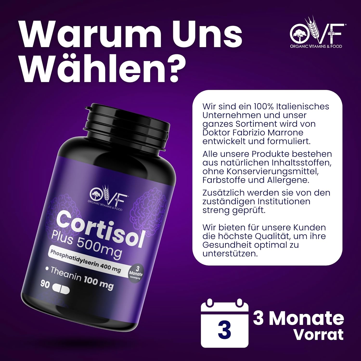 Thumbnail 6 de OVF Cortisol Plus 500 mg – Phosphatidylserin 400 mg + L-Theanin 100 mg | 90 Kapseln