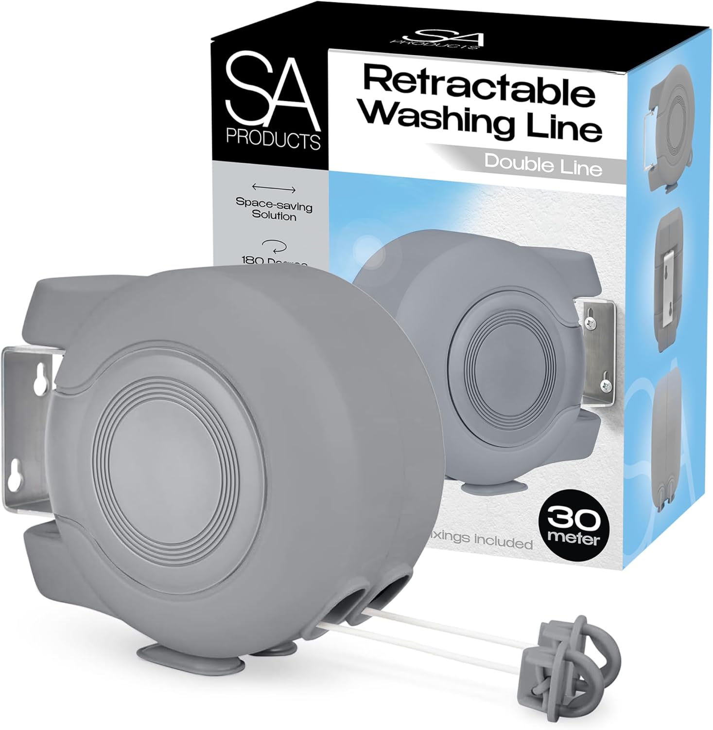 Thumbnail 6 de SA Products Wall Mounted Twin Cable Retractable Washing Line (2x15m, 30m extendable) – All Black