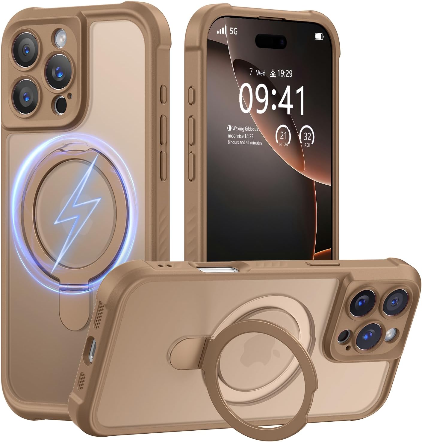 Detalle de MOCCA Design iPhone 16 Pro Max Case with Magnetic Invisible Stand (MagSafe Compatible) — Brown