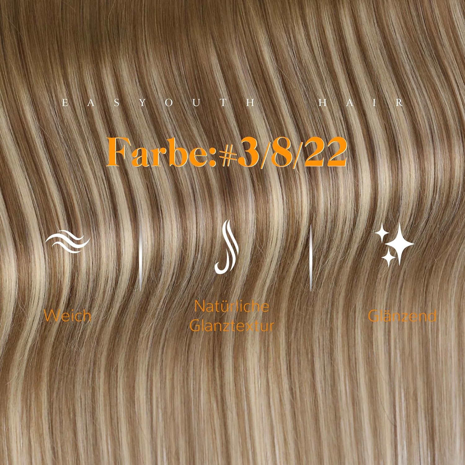 Thumbnail 1 de Easyouth Haarverlängerung aus Remy-Echthaar (Balayage Hellbraun mit Blond), 35 cm, 40 g, 20 Stück