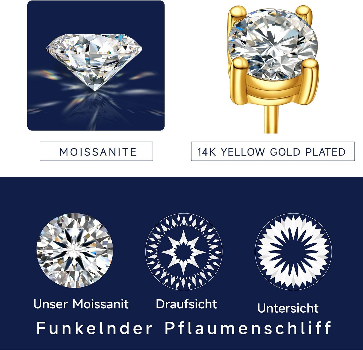 Detalle de MomentWish Moissanite Ohrringe Gold 585 Rosegold – 0,6 Karat, 4 mm Moissanit, hypoallergen, 2x Ohrstecker