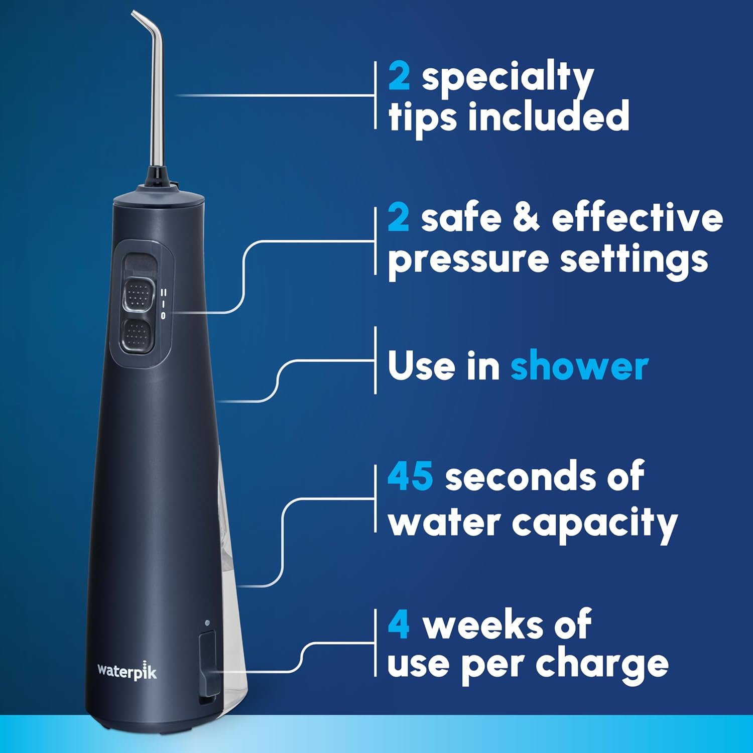Detalle 2 de Waterpik Portable Rechargeable Water Flosser, 2 Tips 🪥